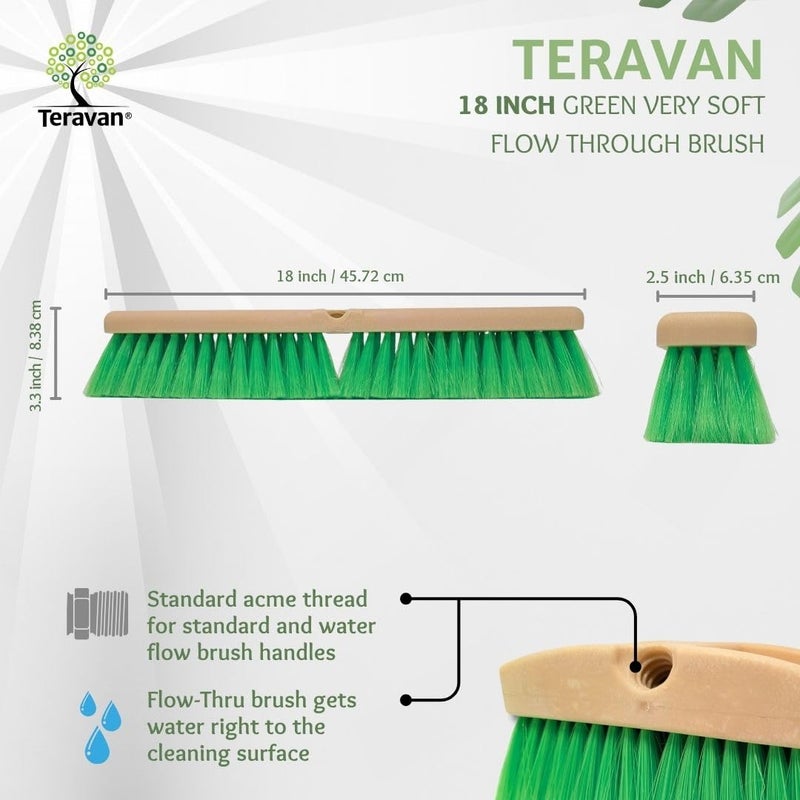 Teravan Green Flow Through Brush Head, Extra Soft Bristle Brush for Gentle Car Wash, RV, Boat, Window & Floor Cleaning, Compatible with Pole Handle (18-Inch) - Image 3